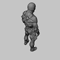 Detailed Futuristic Armored Character In Tech Suit Standing Against Orange Background