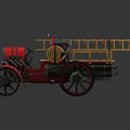 Vintage Fire Truck With Wooden Ladder Red Body And Classic Equipment