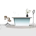 Modern Office Desk Setup With Chair Ring Light Potted Plant And Decorative Items