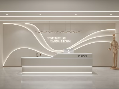 Modern Reception Background Wall With Illuminated Curved Lines And White Front Desk 3d model