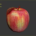 Fresh Red and Yellow Striped Apple with Green Leaf and Stem on Dark Background