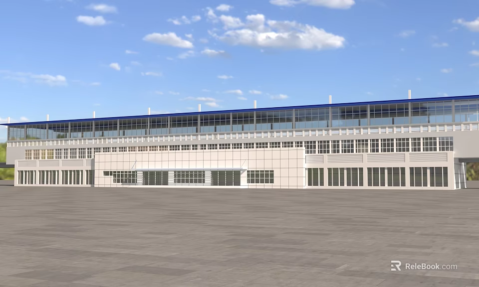 Modern Train Station With Blue Roof Large Glass Windows And Spacious Square Front 3d model 