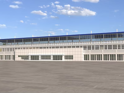 Modern Train Station With Blue Roof Large Glass Windows And Spacious Square Front 3d model