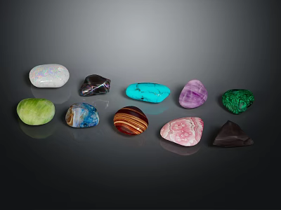 Polished Colorful Gemstones With Various Colors Shiny Surfaces On 3d model