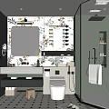 Luxurious Modern Bathroom Interior With Green Walls Glass Shower Vanity And Black White Tiles