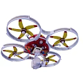 Quadcopter Drone Featuring Four Yellow Blades With Red Tips And Red Center