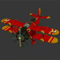 Red Biplane Toy Airplane With Yellow Accents And Cartoon Design Details