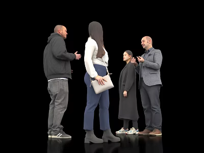 Group of Four People Standing and Conversing in Casual Attire Together 3d model