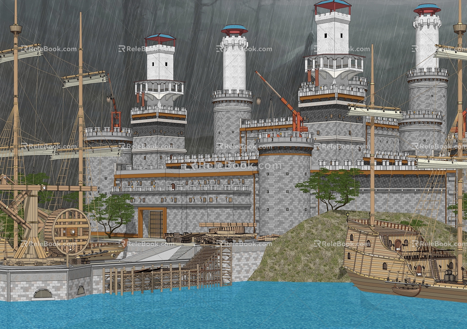 Military Fortress Castle Island Ship 3d model