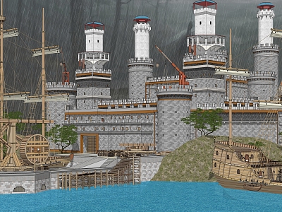 Military Fortress Castle Island Ship 3d model