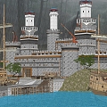 Military Fortress Castle Island Ship 3d model