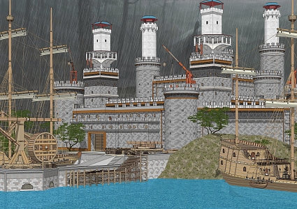 Military Fortress Castle Island Ship 3d model