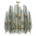 Modern Glass Chandelier with Golden Metal Frame and Transparent Panels for Interior Decor