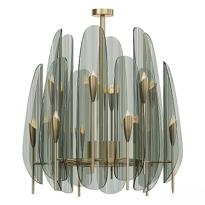 Modern Glass Chandelier with Golden Metal Frame and Transparent Panels for Interior Decor 3d model