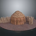 Traditional Thatched Hut Structure With Round Roof Wooden Fences On Earthen Ground
