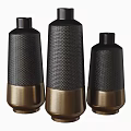 Three Textured Black and Gold Metal Vase Ornaments Decorative Set for Home Decor