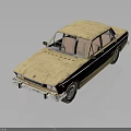 Vintage Tan Classic Car With Retro Design Four Door Body And Reflection On Gray Background