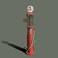 Red Vintage Industrial Fuel Pump with Glass Cylinder Mobilgas Logo and Hose