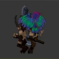 Fantasy Characters And Creatures With Large Axe Colorful Wings And Muscular Build