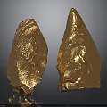Two Golden Sculptures With Irregular Rough Texture Art Carving Design