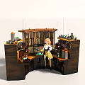 Cartoon Scene Featuring Girl Character in Workshop with Shelves Bottles and Instruments