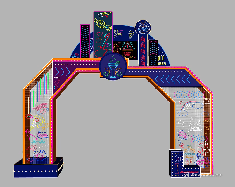 Creative Decorative Event Gateway With Arched Structure And Colorful Patterns 3d model