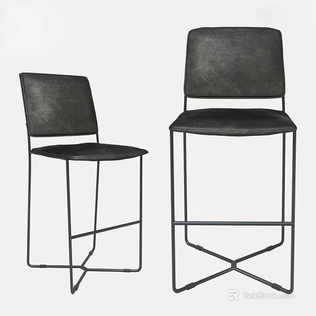 Two Modern Leather Bar Stools With Metal Frame And Sleek Design 3d model