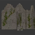 Ancient Stone Ruin Wall Structure With Overgrown Vines And Arch Windows 3d model