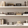 Decorative Ornament Set With Shelves Stacked Books Date Displays And Vintage Radio