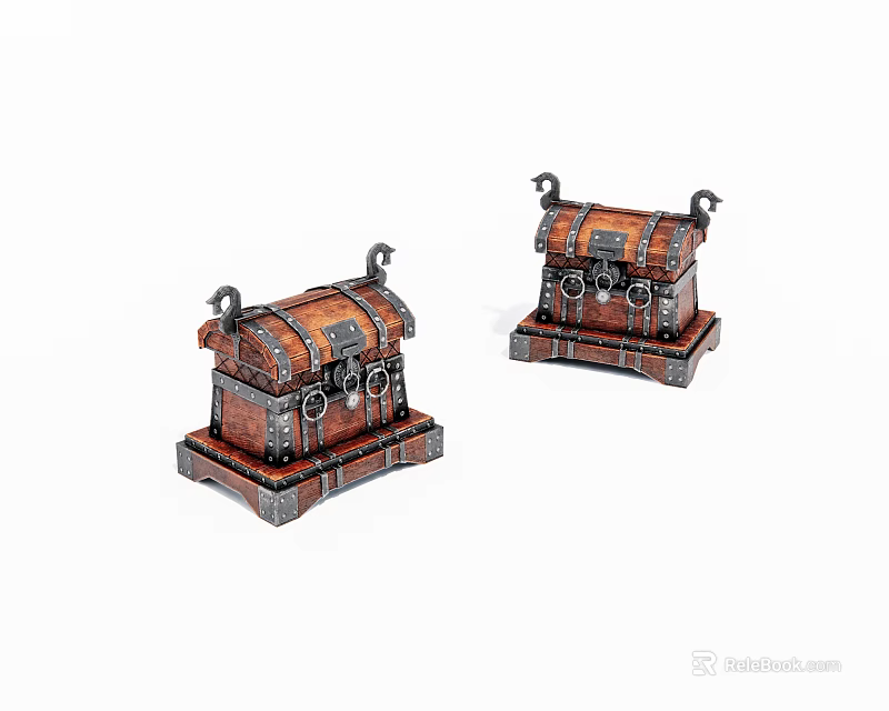 Vintage Wooden Treasure Chests With Metal Accents And Decorative Details 3d model 