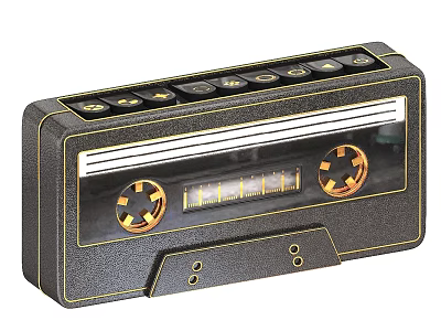 Vintage Cassette Shaped Wireless Bluetooth Speaker with Gold Accents for Mobile Phones 3d model