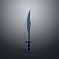 Blue Glowing Sword With Long Blade And Striped Blue Hilt Design