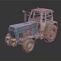 Vintage Blue Tractor with Orange Warning Light and Muddy Farm Tires