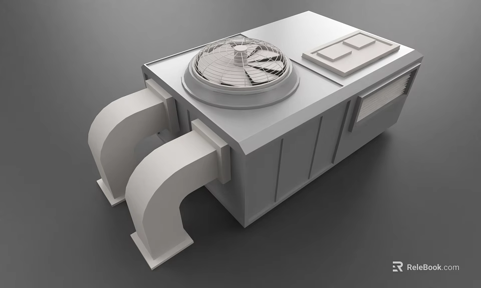 Industrial Equipment With Circular Fan Top Panel Curved Pipes And Robust Design 3d model 