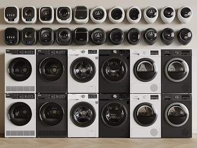 Front Loading Washing Machines In Black And White With Modern Sleek Designs 3d model