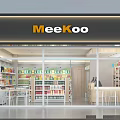MeeKoo Supermarket Store Front With Shelves Full Of Drinks Snacks Checkout Counter And Seating Area