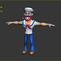 Cartoon Sailor Game Movie Character With Arms Outstretched White Hat Red Bowtie And Blue Pants