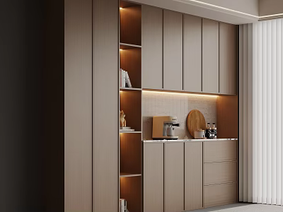 Modern Stylish Sideboard With Built in Lighting Storage Cabinets And Coffee Machine 3d model