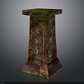 Decorative Architectural Column With Green Red Gold Marbled Surface And Intricate Patterns