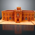 Cartoon Castle Model Featuring Brown Exterior Central Tower Arched Windows And Symmetrical Structure