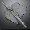 Natural Blue Rock Formation With Long Textured Appendage And Green Moss Base