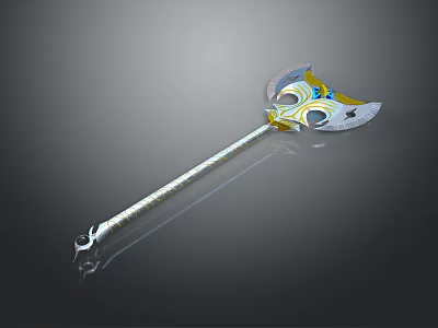 Ornate Decorative Axe With Gold Blue Accents And Elaborate Patterned Handle 3d model