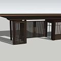 Modern Chinese Entrance Gate Design With Wooden Roof Grilles And Glass Doors