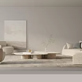 Modern Beige Sofa And Coffee Table Set With Pillows Decorative Painting And Area Rug