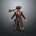 Pirate Character Wearing Tricorn Hat Carrying Musket And Long Coat