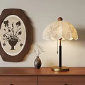 Vintage Table Lamp With Floral Lampshade Gold Base On Wooden Cabinet Near Floral Wall Art