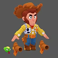 Cartoon Man Dressed As Cowboy With Brown Hat Yellow Plaid Shirt Blue Jeans Boots And Accessories