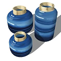 Blue Ceramic Vases with Gold Rim Modern Decorative Set of Three