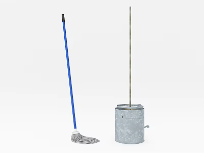 Practical Daily Cleaning Tools With Blue Mop And Metal Bucket For Home Use 3d model