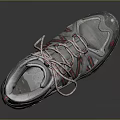 Gray Mid Top Hiking Boots With Red Stripes And Non Slip Sole For Outdoor Trekking